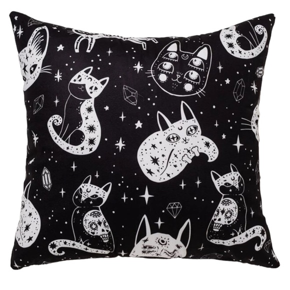 Pillow Cover Celestial Cat Moon Stars Black White Large Square 17.7 in - Picture 5 of 13